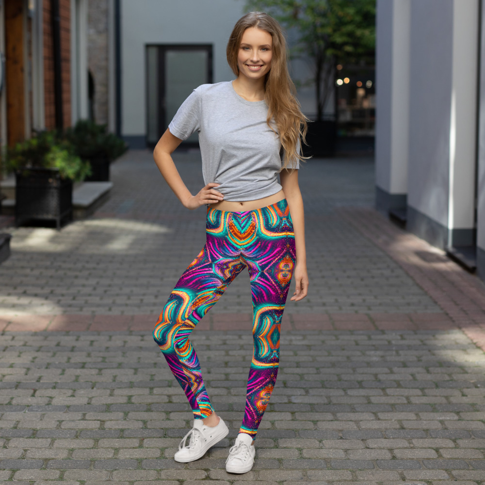 Psychedelic Color Drops Abstract Art Design Leggings by